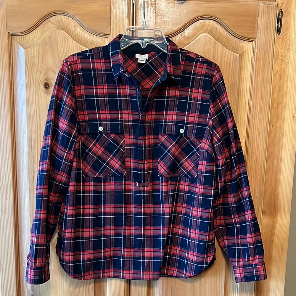 J Crew Factory Half-Zip Popover Flannel Long-Sleeve Plaid Shirt E4424 M